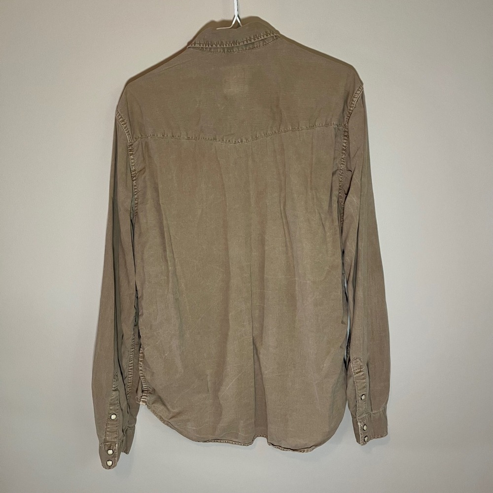 Gap Mens Pearl Snap Western Shirt Khaki Tan Slim Fit Cotton Large Lp - Picture 7 of 7